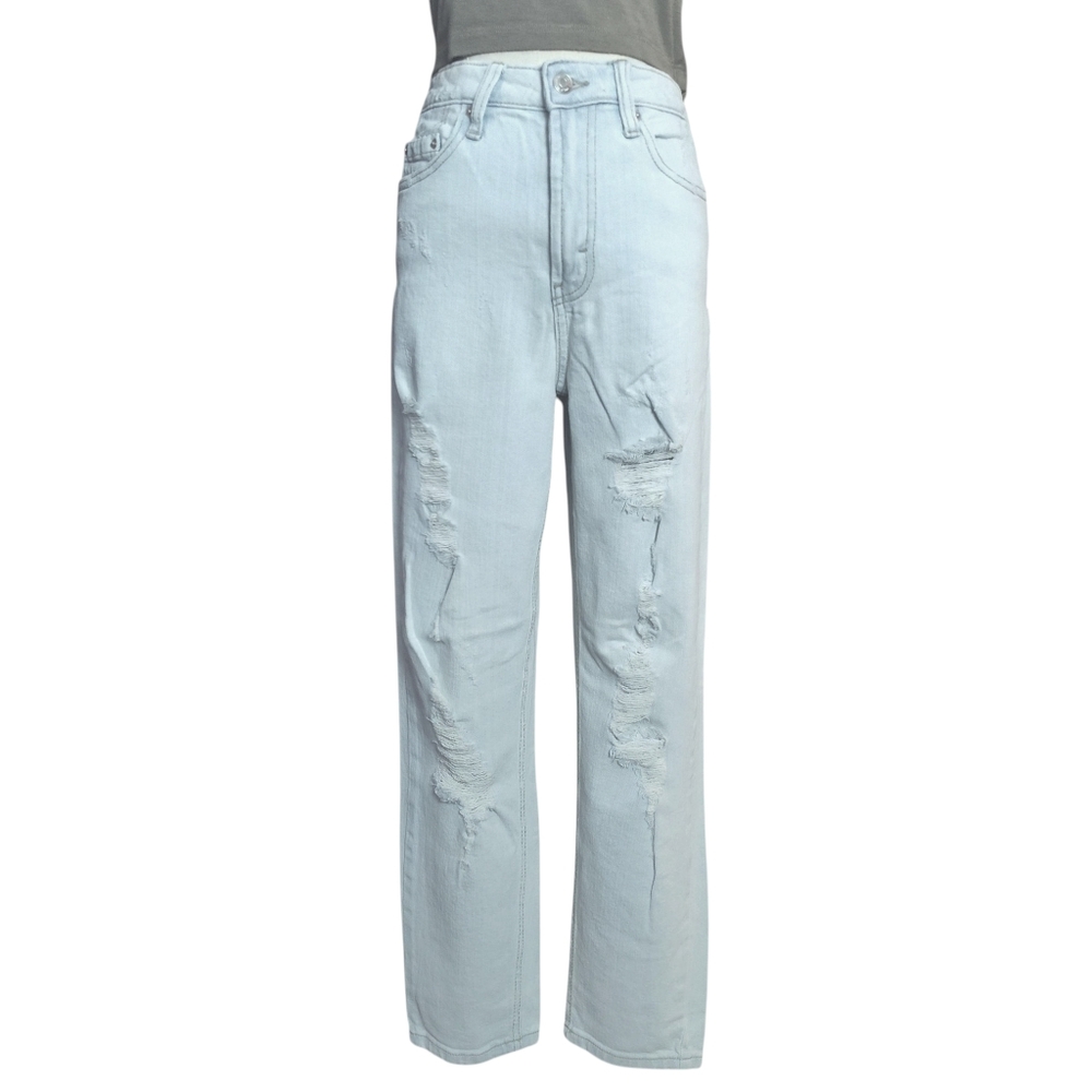 Wild Fable Denim Light Wash Highest Rise Mom Jeans Womens Size 0 Distressed - Picture 1 of 5